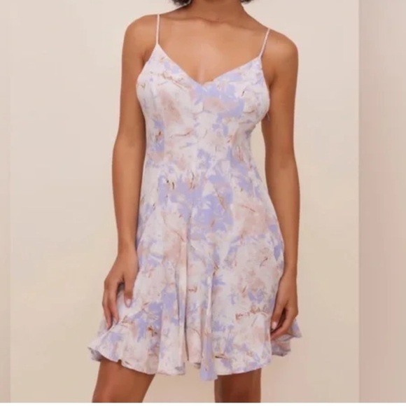 ASTR The Label Godet Dress XS Blue Multi Tie Dye Slip Skater Mini Romantic - Picture 1 of 10